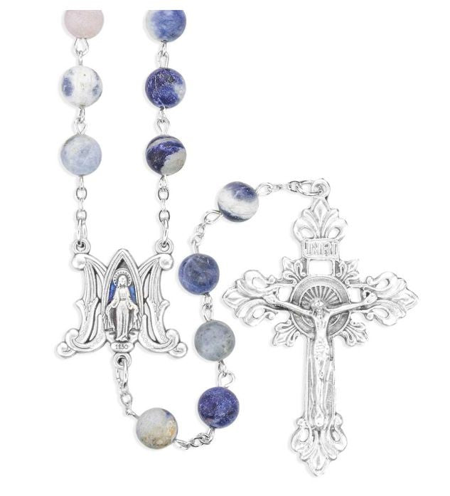 8mm Spotted Blue Dyed Stone Bead Ave Maria Rosary