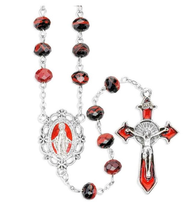 8mm Red and Black Murano Style Glass Bead Rosary