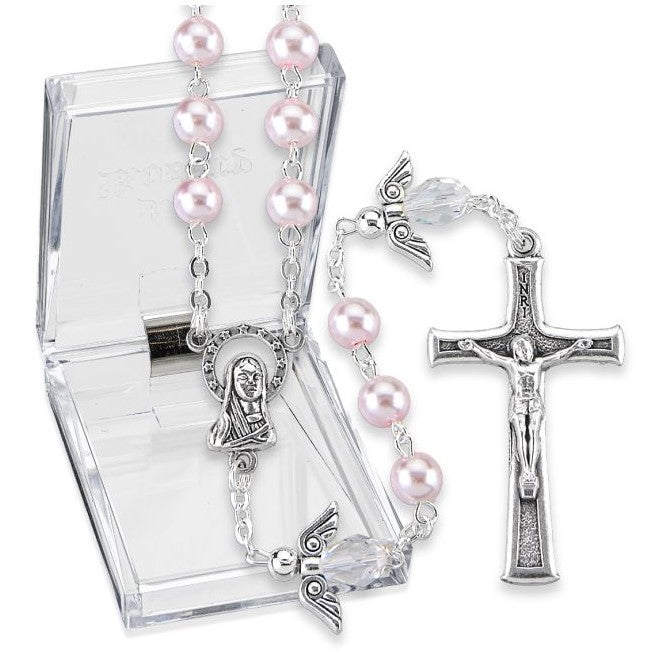 6mm Pink Faux Pearl Bead Rosary