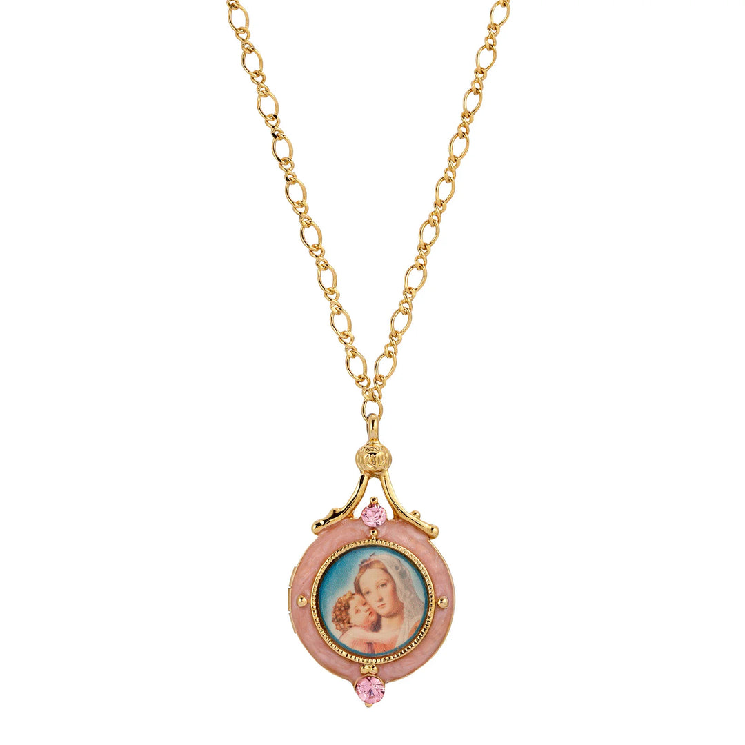 Enamel Mary and Child Locket Necklace