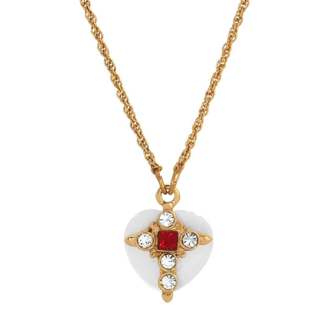 Symbols Of Faith Mother Of Pearl Heart & Crystal Cross Pendant Necklace