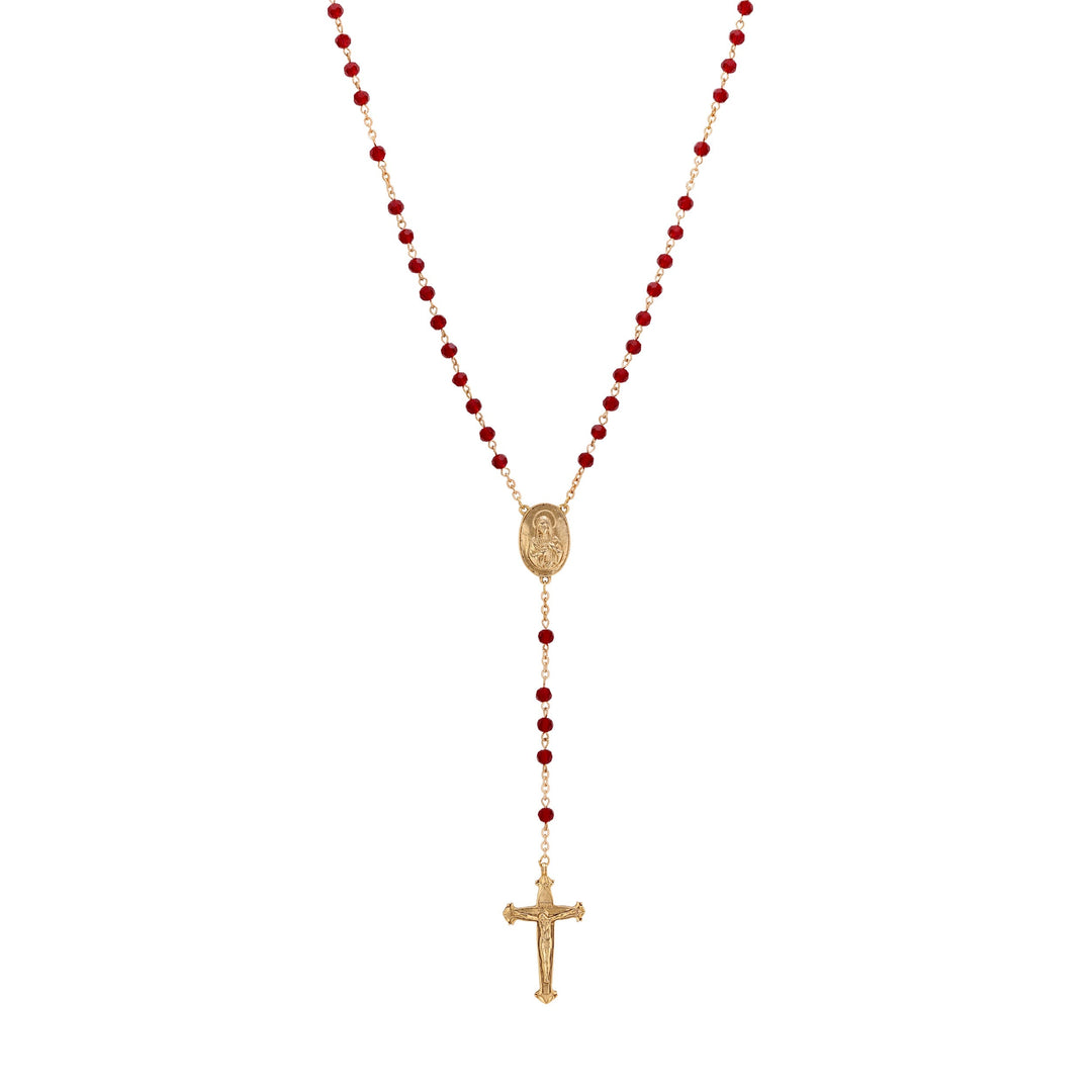 Symbols Of Faith Lady Of Guadalupe & Crucifix Siam Red Crystal Beaded Rosary