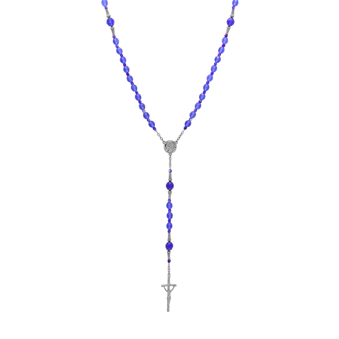Symbols Of Faith Mary & Crucifix Sapphire Blue Glass Beaded Rosary