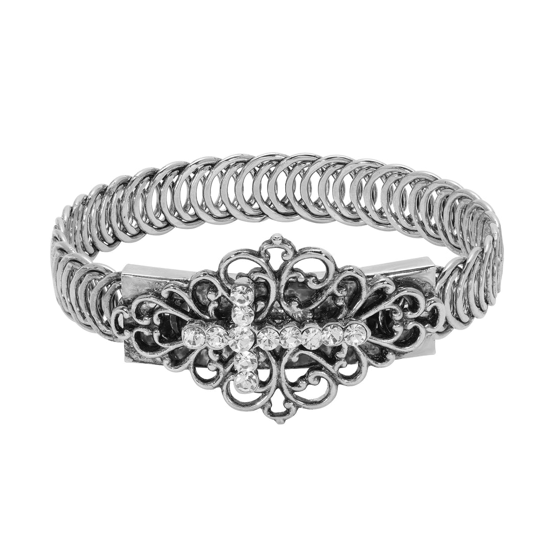 Symbols Of Faith Crystal Cross Filigree Belt Bracelet