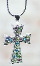 18" Multi Colored Crystal Cross Necklace