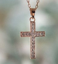 18" Rose Gold Sterling Silver with Cubic Zirconia Cross Necklace