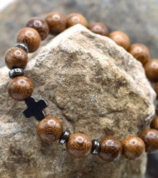 Wood Beads Hematite Accents Stretch Bracelet