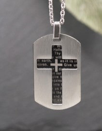 20’’ Silver & Black Lord’s Prayer, Stainless Steel Necklace