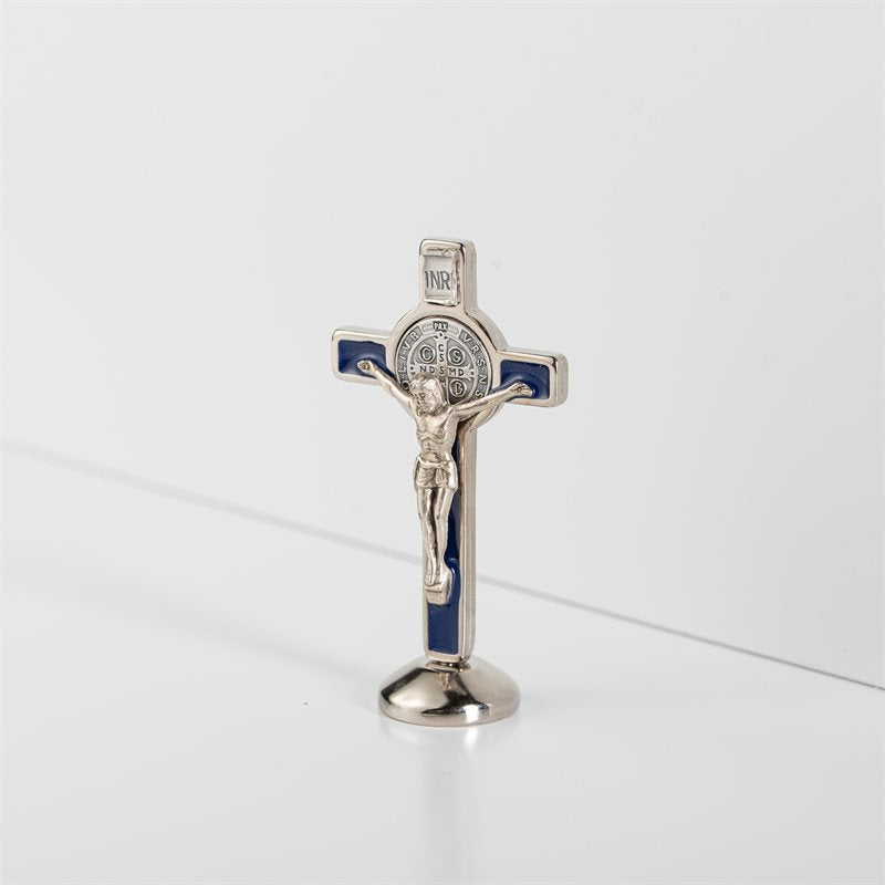 St. Benedict Blue Enameled Crucifix on Magnetic Base