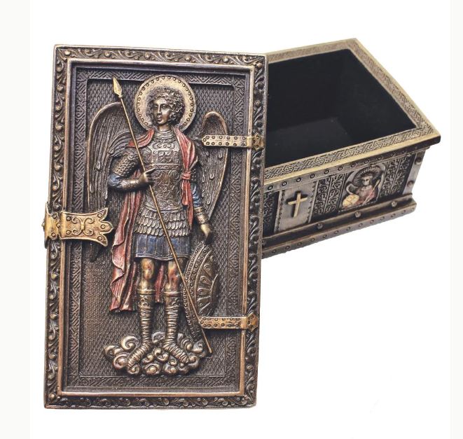 2" Rectangular St. Michael Bronze Trinket Box