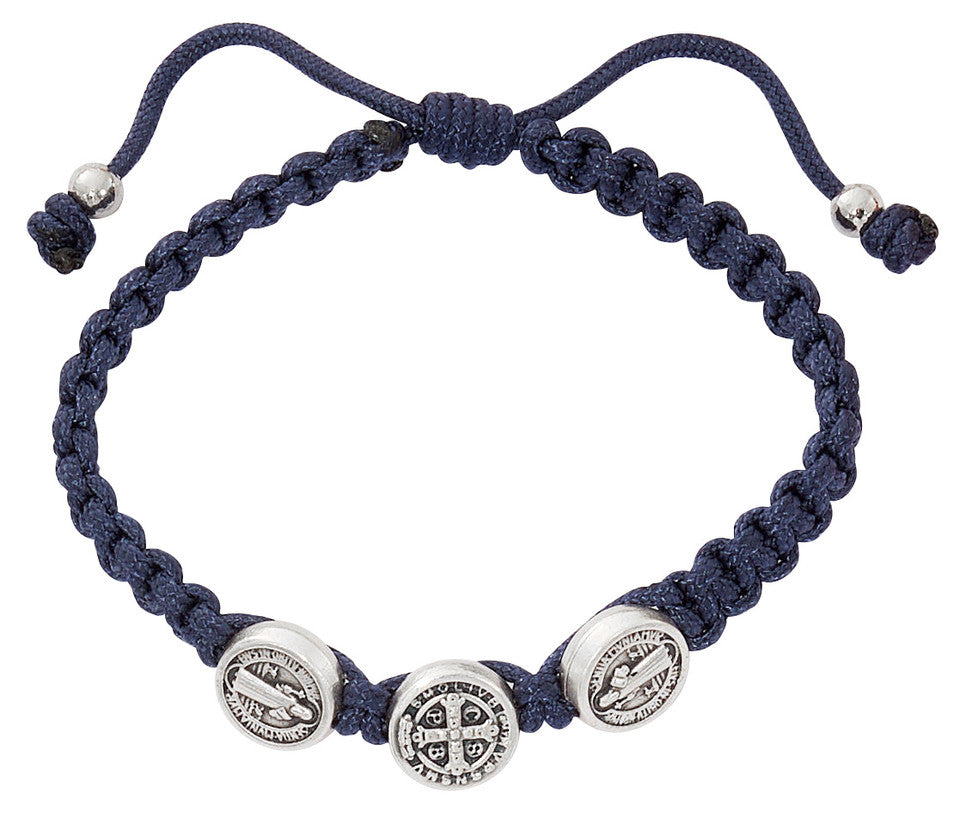 Kid's St. Benedict Navy Corded Adjustable Bracelet