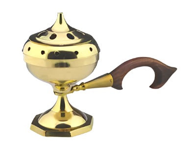 5" Brass Censer Burner with Wooden Handle