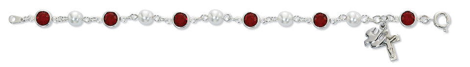 Sterling Silver Red/Pearl Holy Spirit Bracelet