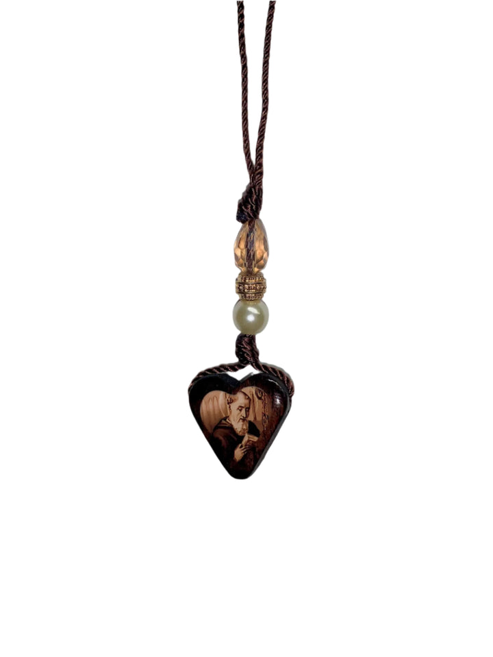 Corded Wooden Heart Pendant