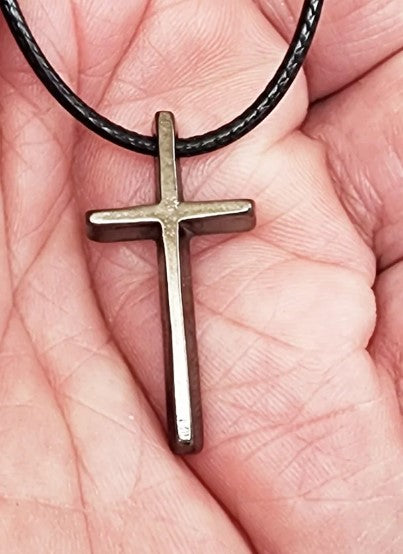 Cross Small Dark Metal Finish Pendant Black Cord Necklace