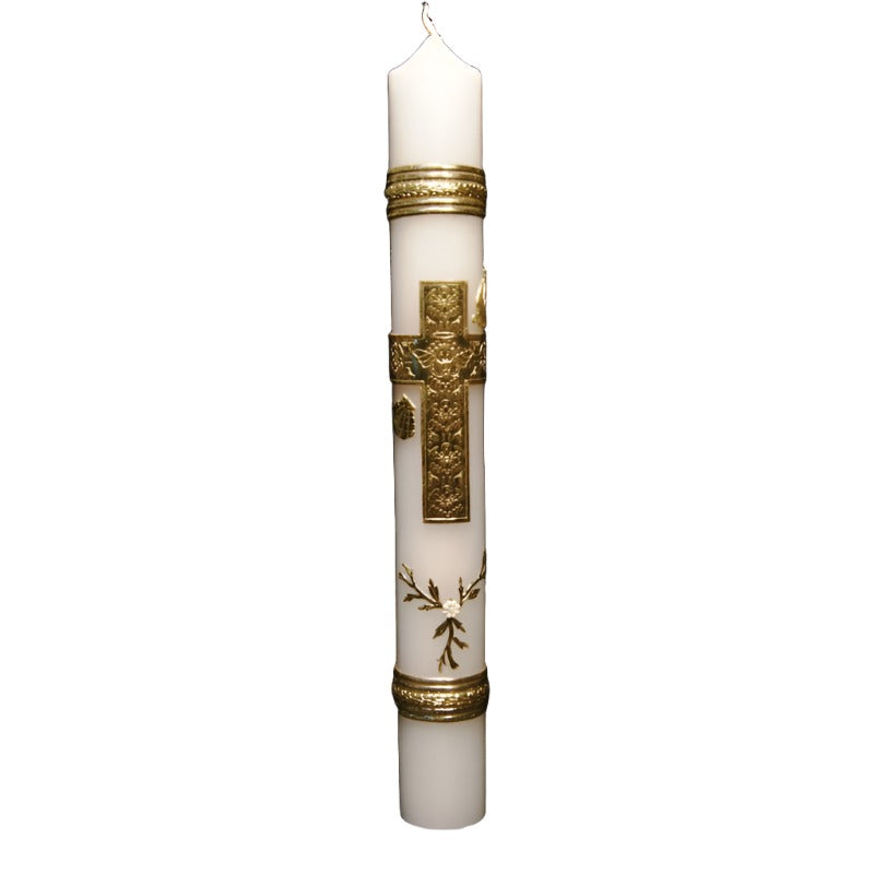 12" White Baptism Candle with Gold Cross