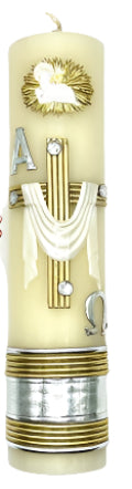 8" Cirio Candle Silver and Gold Cross