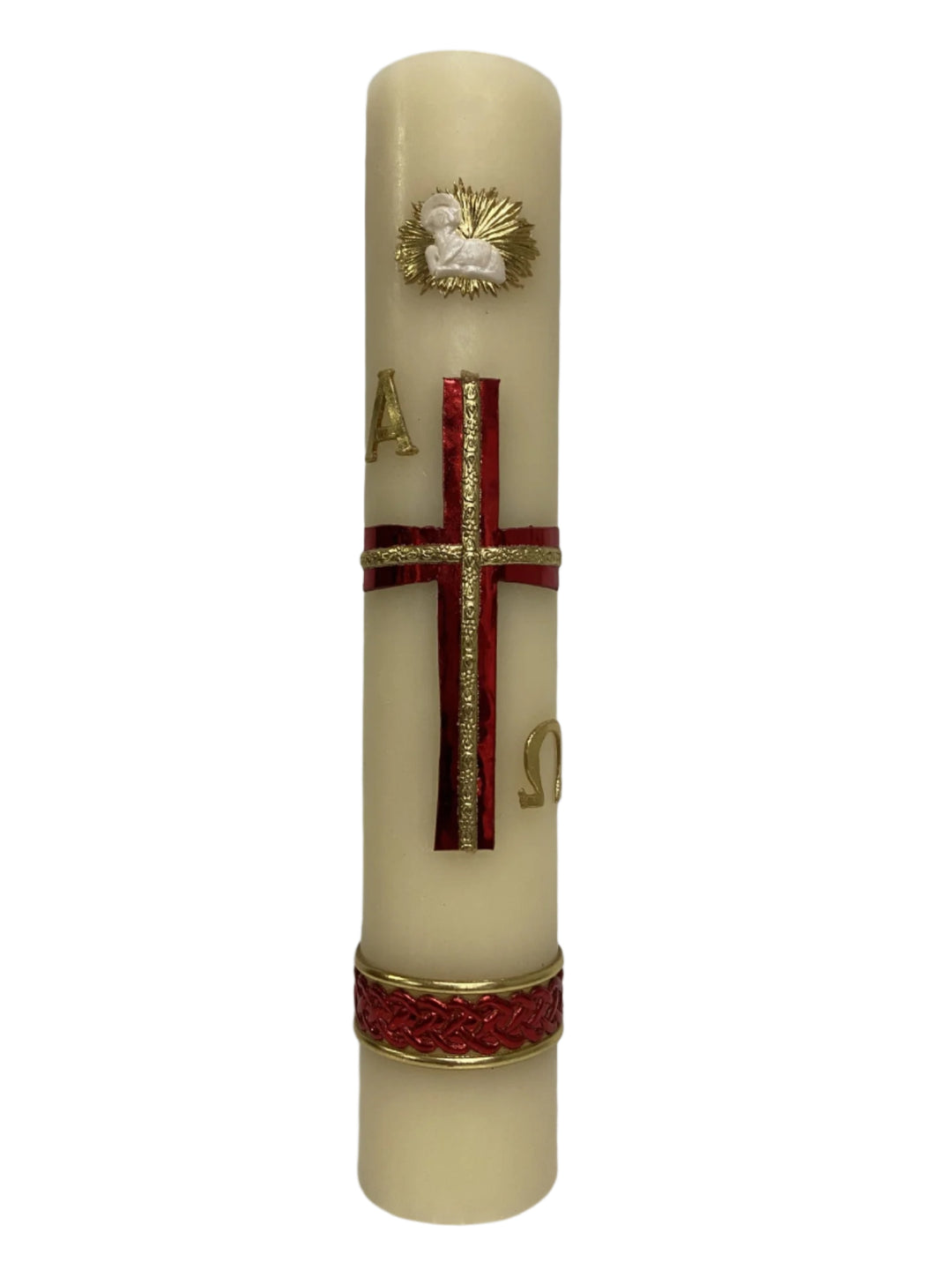 11" Red & Gold Cross Cirio Candle