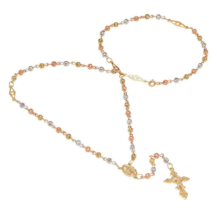 4mm Cut Out Tri Color Rosary Necklace