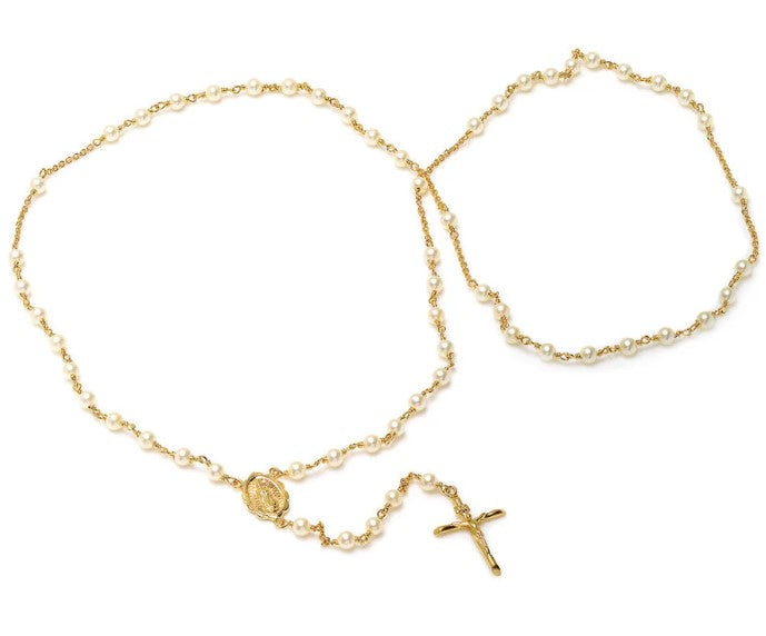 4mm Gold Plated Crystal Pearl Our Lady of Guadalupe Rosary