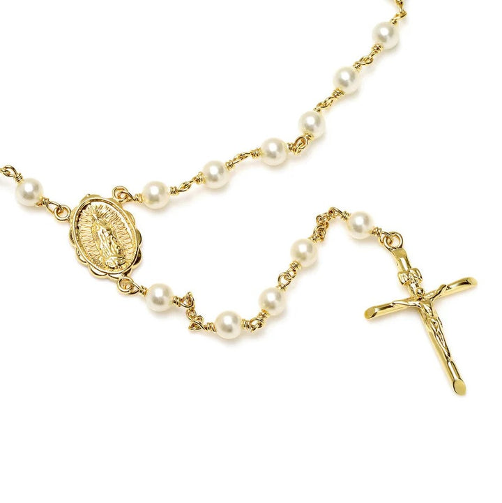 4mm Gold Plated Crystal Pearl Our Lady of Guadalupe Rosary