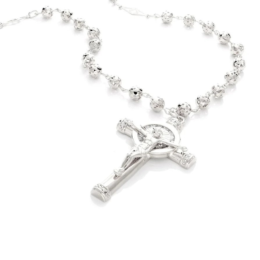 20" Rhodium Plated Cubic Zirconia Crucifix Necklace