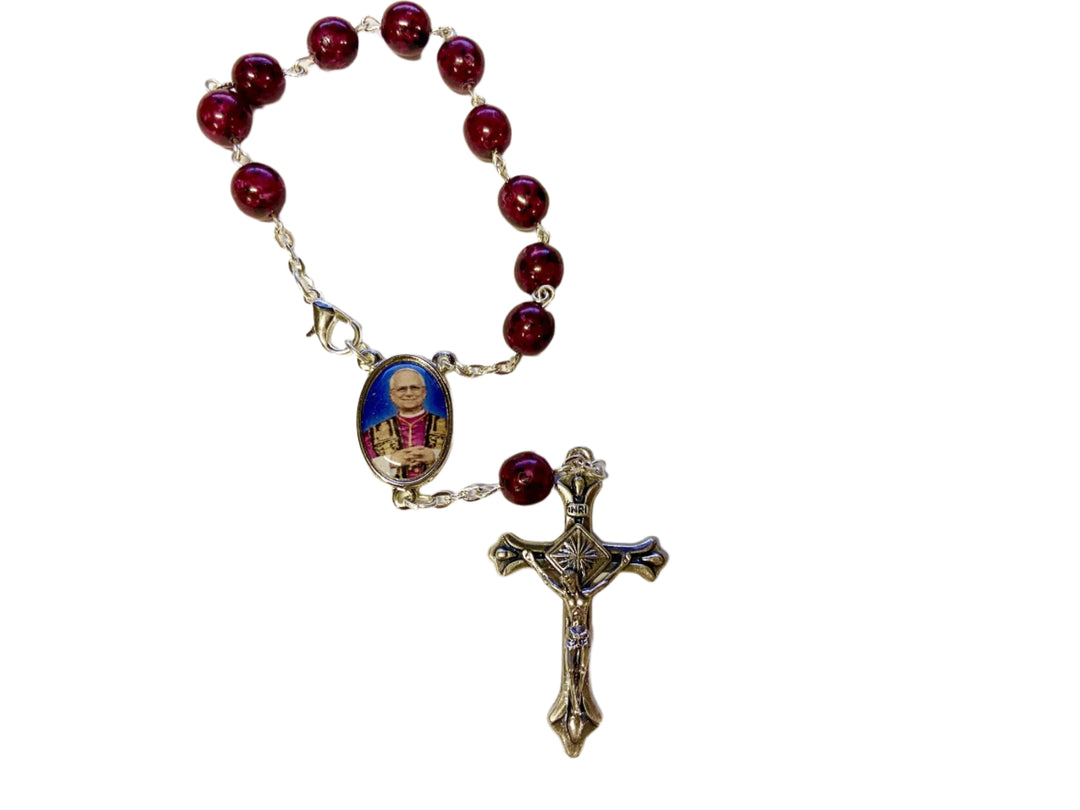 Burgundy Pope Leo XIV Auto Rosary