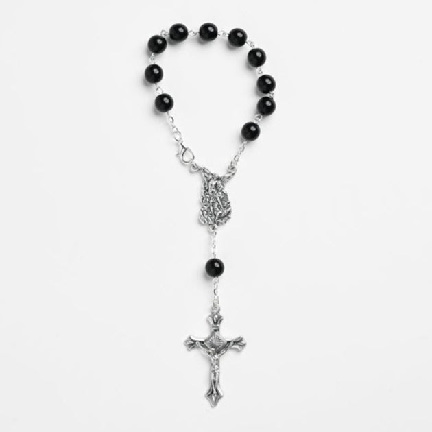 8mm Black Glass St. Michael Auto Rosary