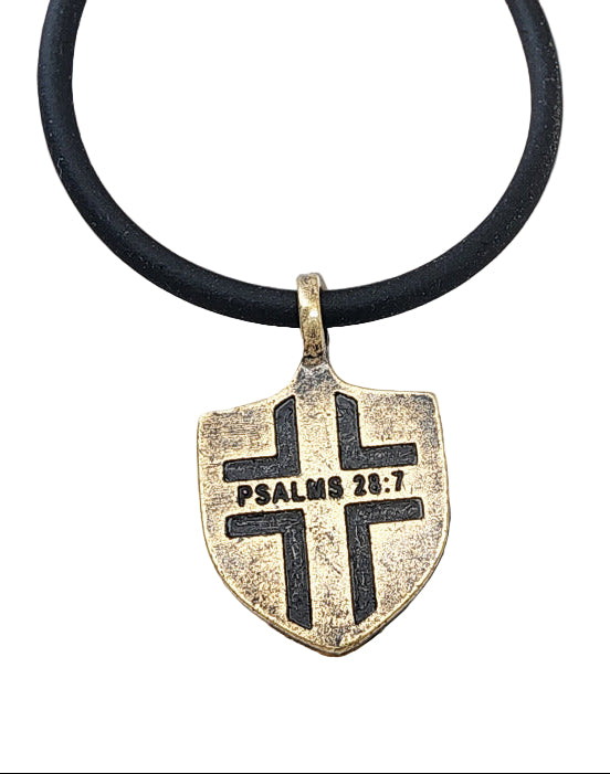 22" Brass Shield Cross Black Cord Necklace
