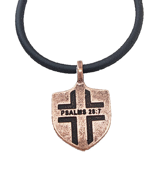 22" Black Cord Antique Copper Psalm 28:7 Shield Pendant