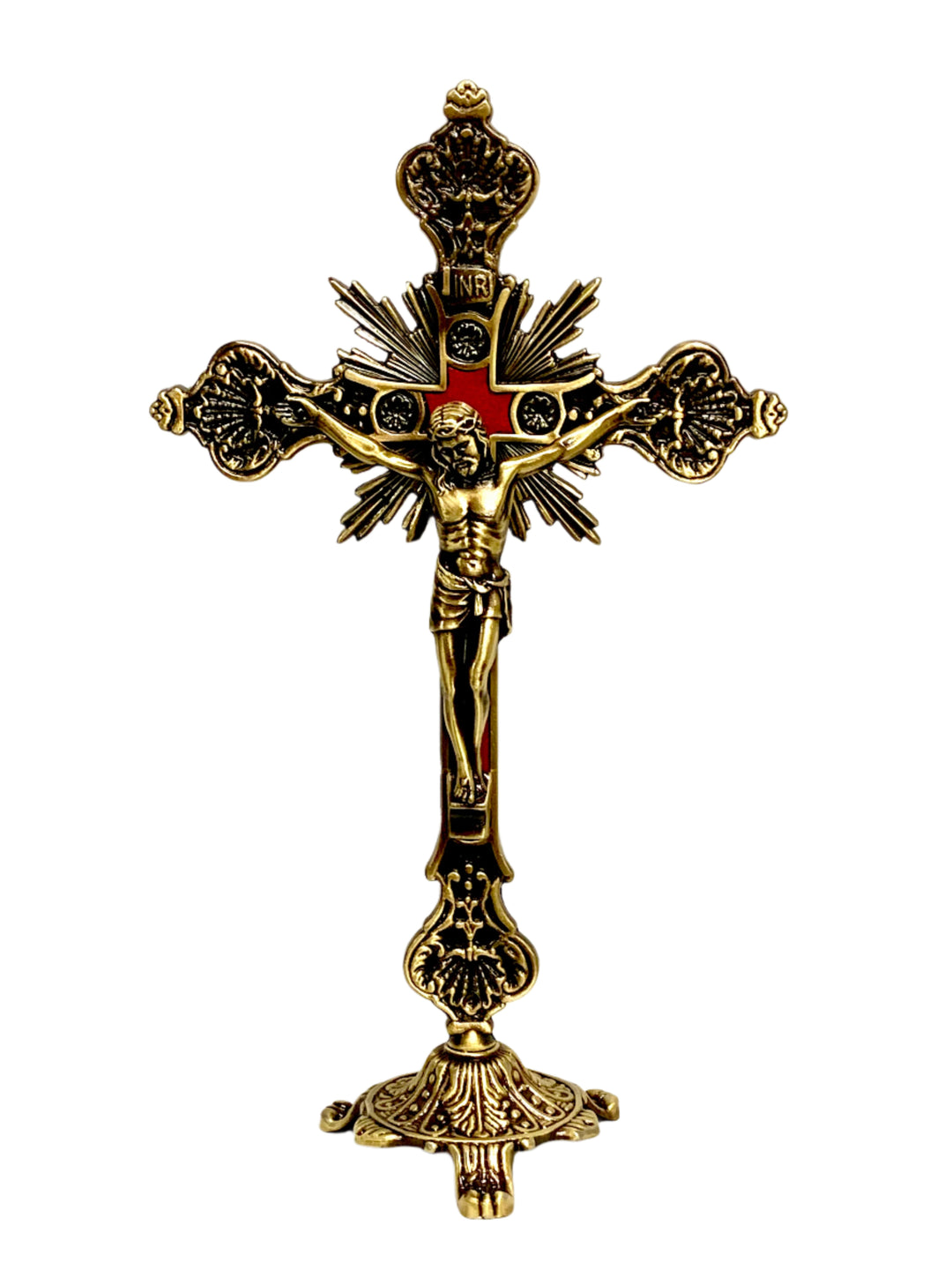 9" Bronze Ornate Crucifix with Base