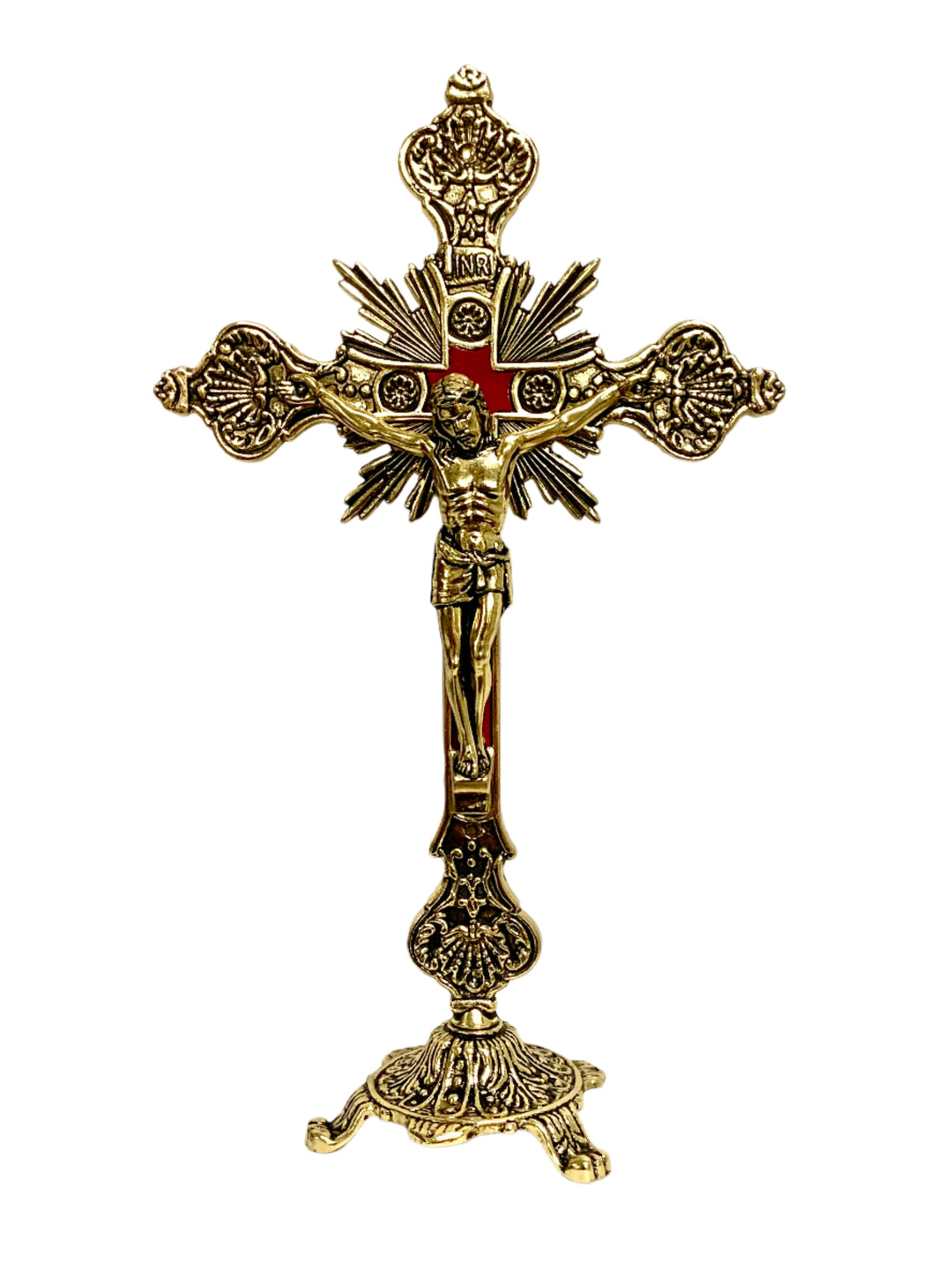 9" Gold Ornate Crucifix with Base