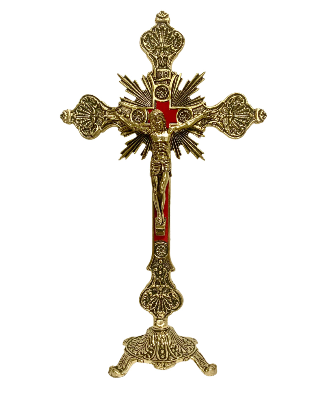12" Gold Ornate Crucifix with Base