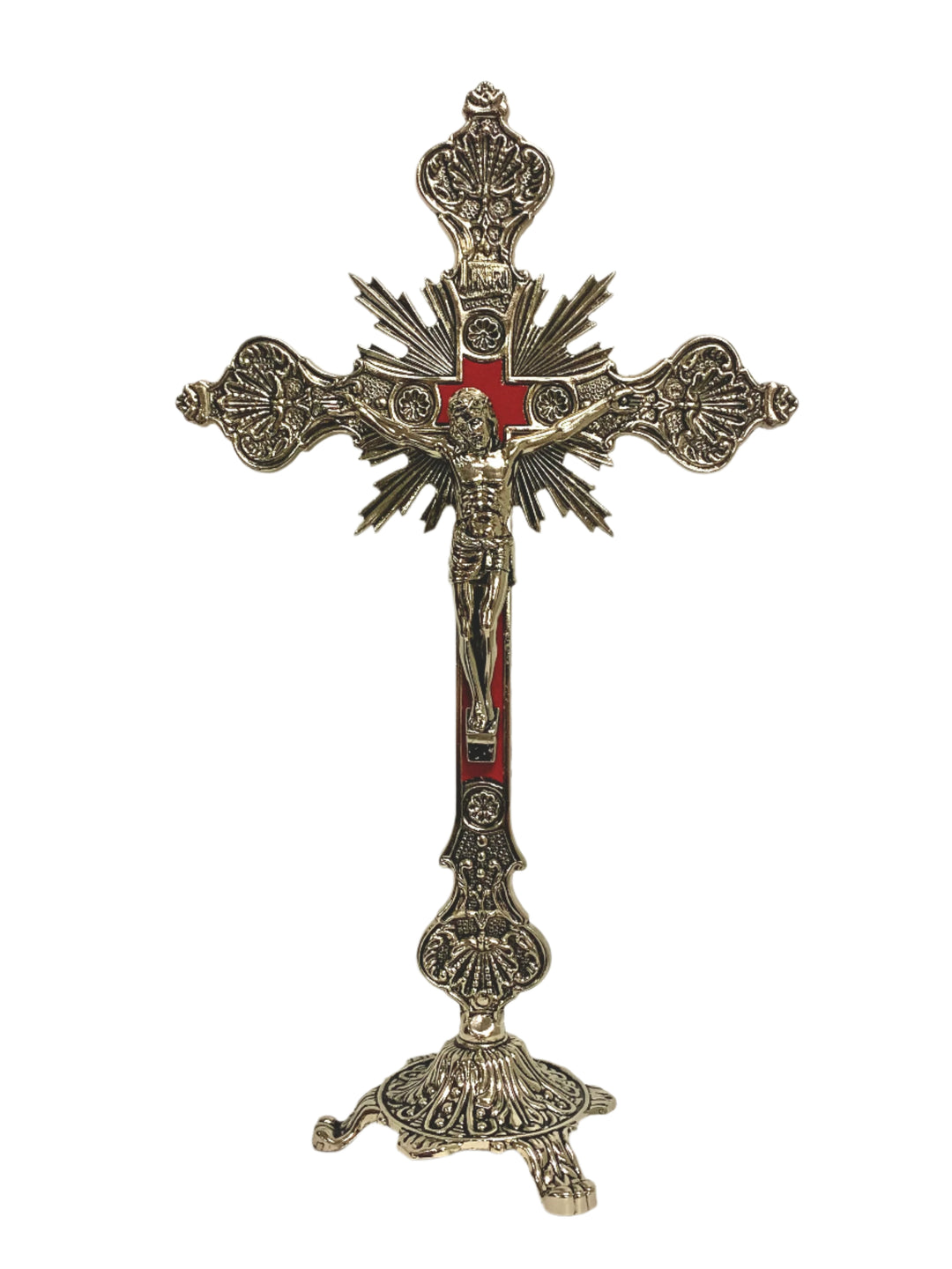 12" Silver Ornate Crucifix with Base