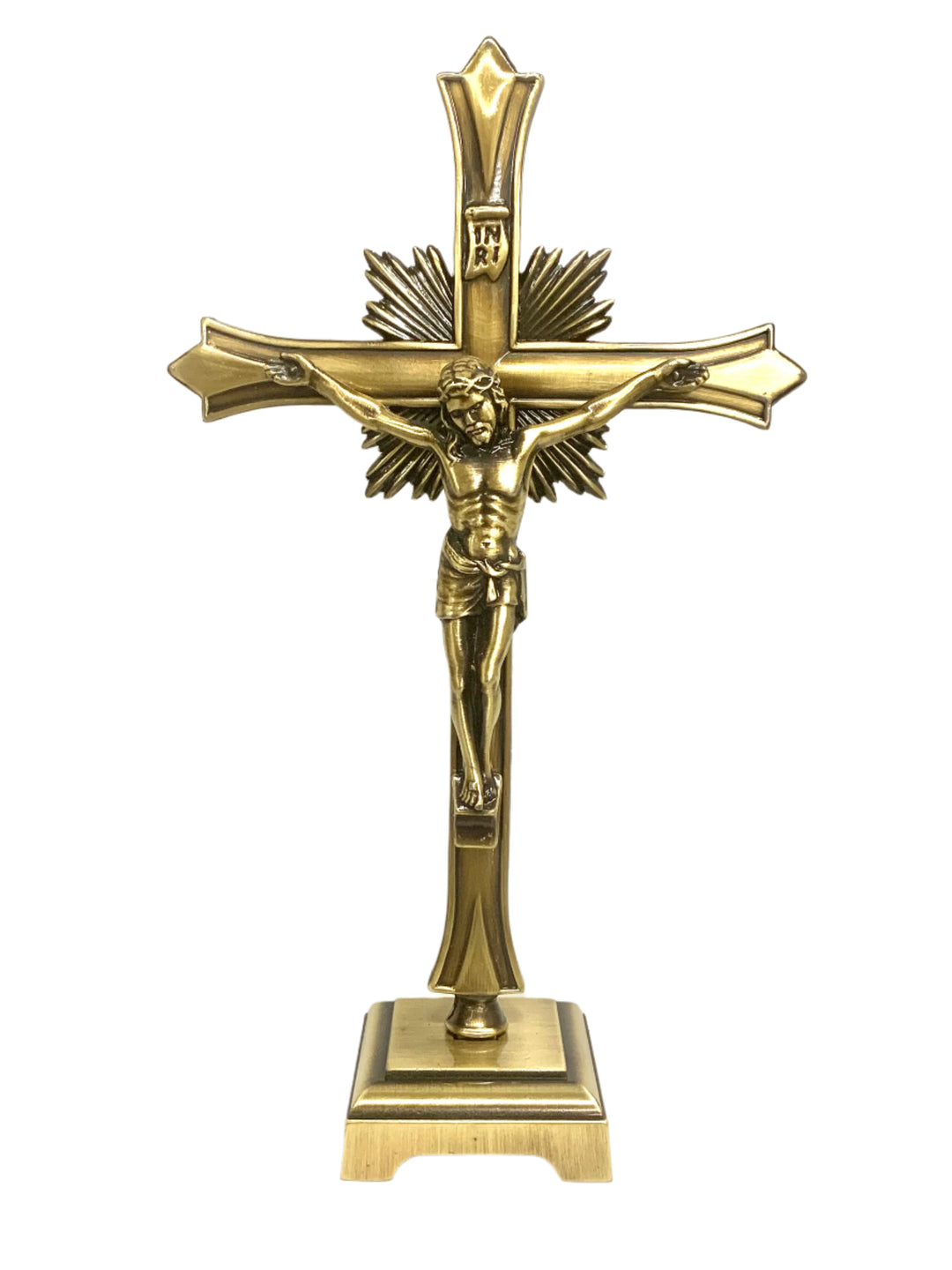 9" Bronze Tone Crucifix with Base