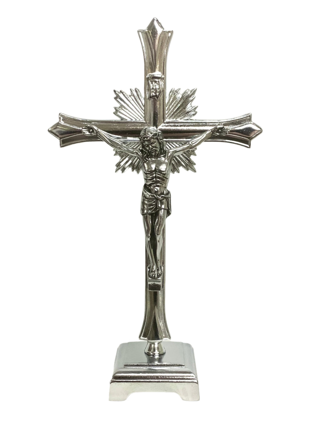 9" Silver Tone Crucifix with Base