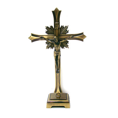 12" Bronze Tone Crucifix with Base