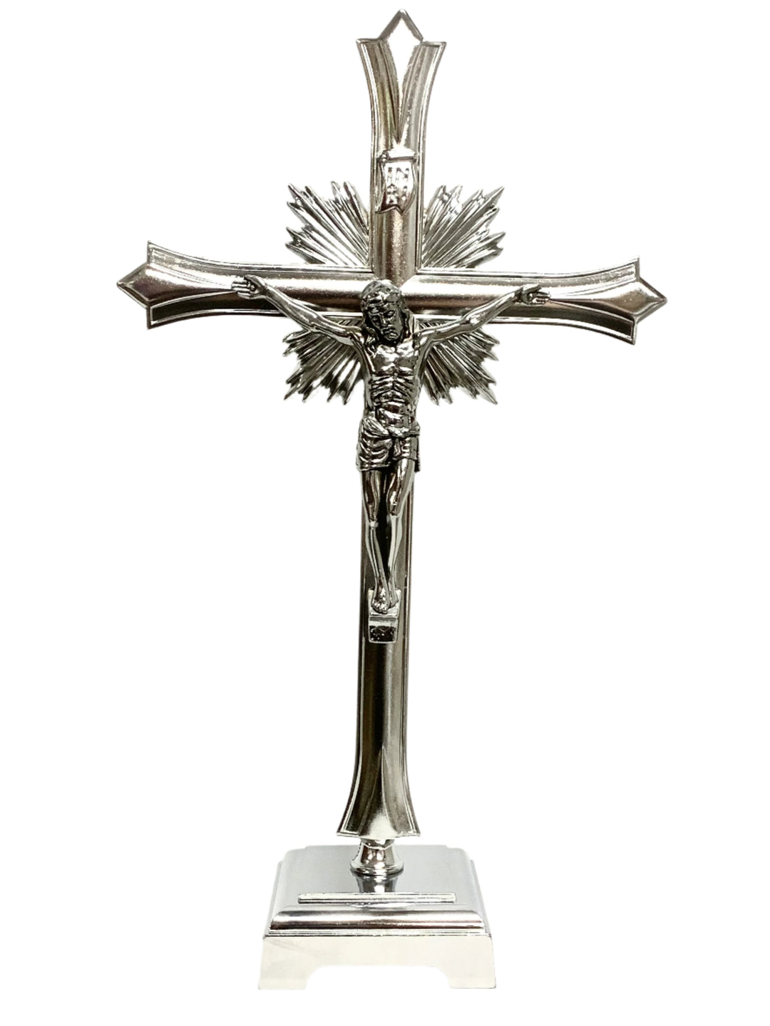 12" Silver Tone Crucifix with Base