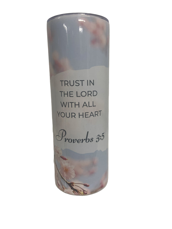 20 oz Stainless Steel Tumbler Cherry Blossom "Proverbs 3:5"
