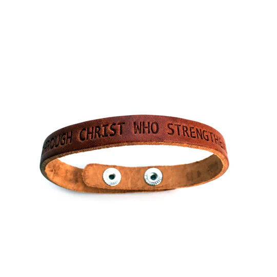 Philippians 4:13 Large Leather Bracelet