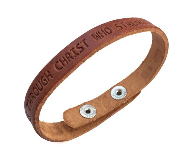 Philippians 4:13 Small Leather Bracelet