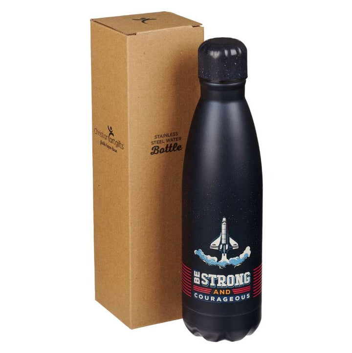 Be Strong and Courageous Blue Space Stainless Steel Water Bottle - Joshua 1:9