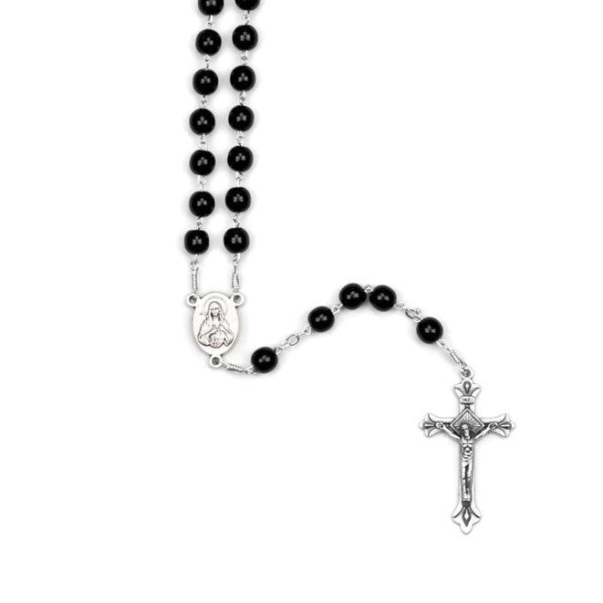 7mm Black Fire Polished Bead Rosary