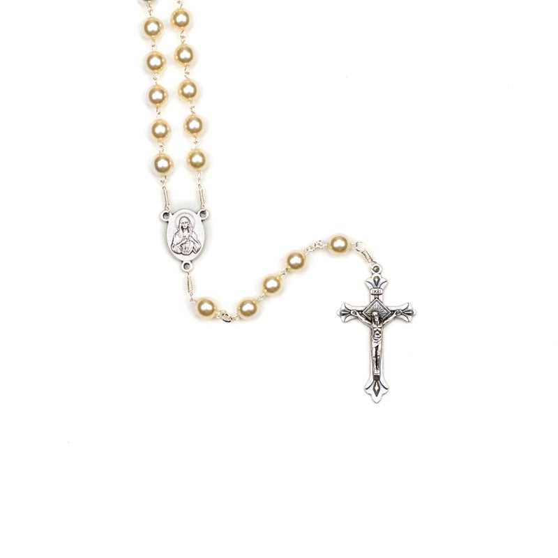 7mm Cream Pressed Bead Rosary