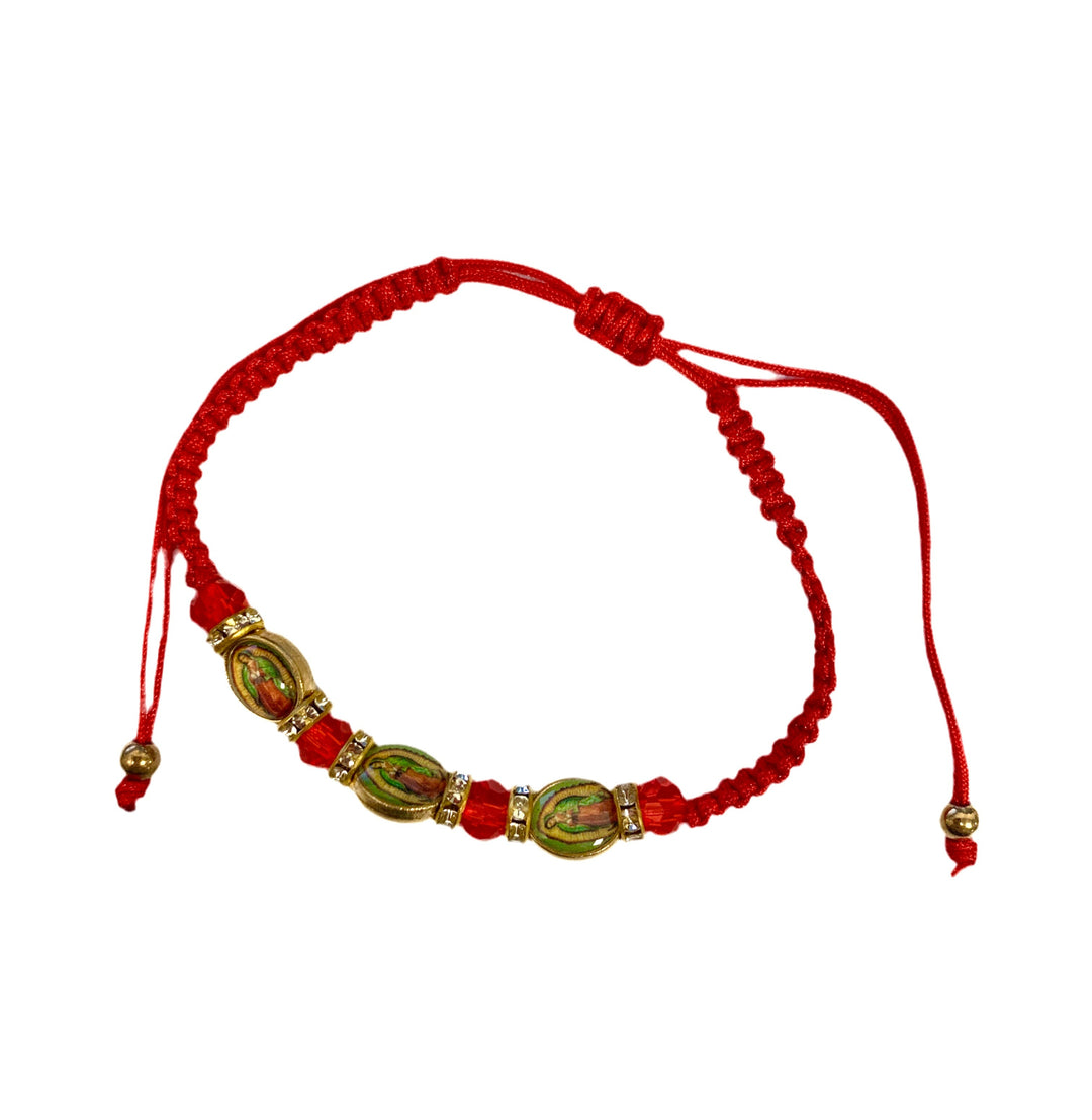 Red Adjustable Corded Crystal Our Lady of Guadalupe Bracelet