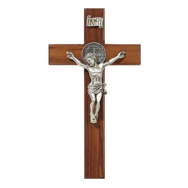 8" Walnut St. Benedict Wall Crucifix