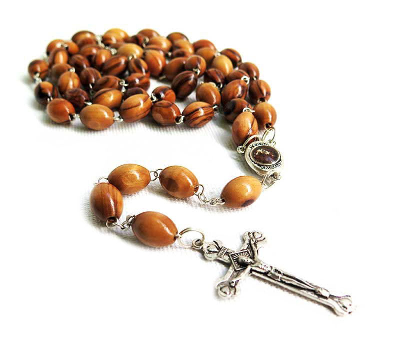 8mm Olive Wood Jerusalem Soil Rosary