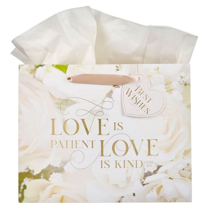 Love White Rose Large Landscape Gift Bag - 1 Corinthians 13:4