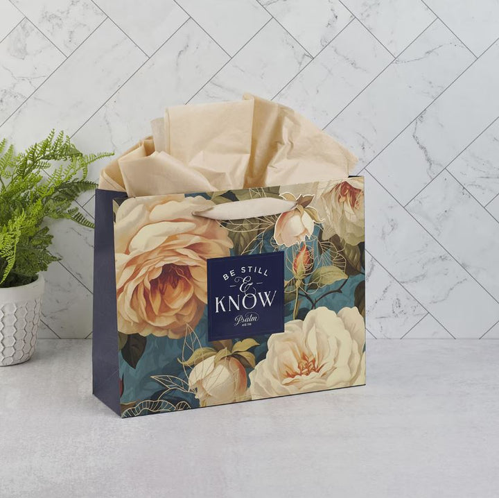 Be Still and Know Serene Roses Large Landscape Gift Bag - Psalm 46:10