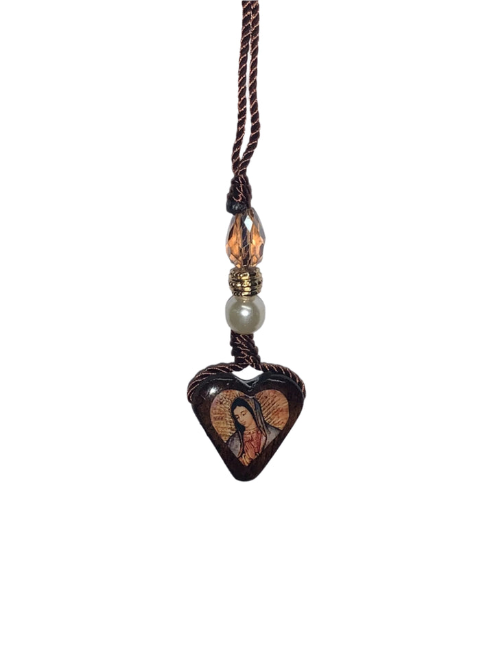 Corded Wooden Heart Pendant